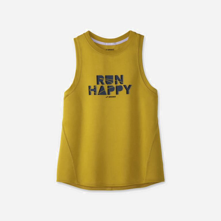 Brooks Distance Graphic NZ - Women's Running Tank Top - Heather Golden Hour/Kinetic (42036-ZEFH)